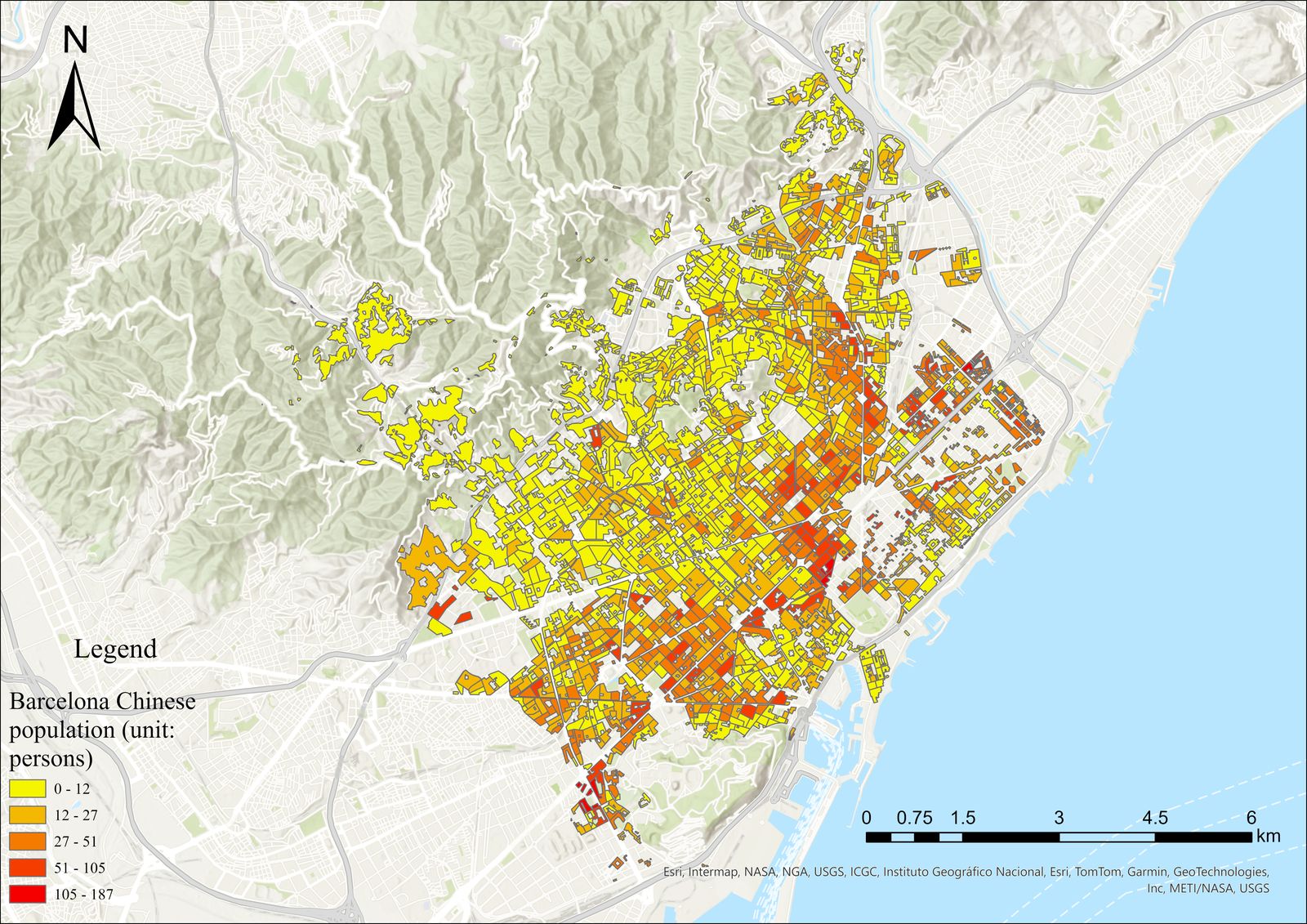 Barcelona Chinese population distribution map