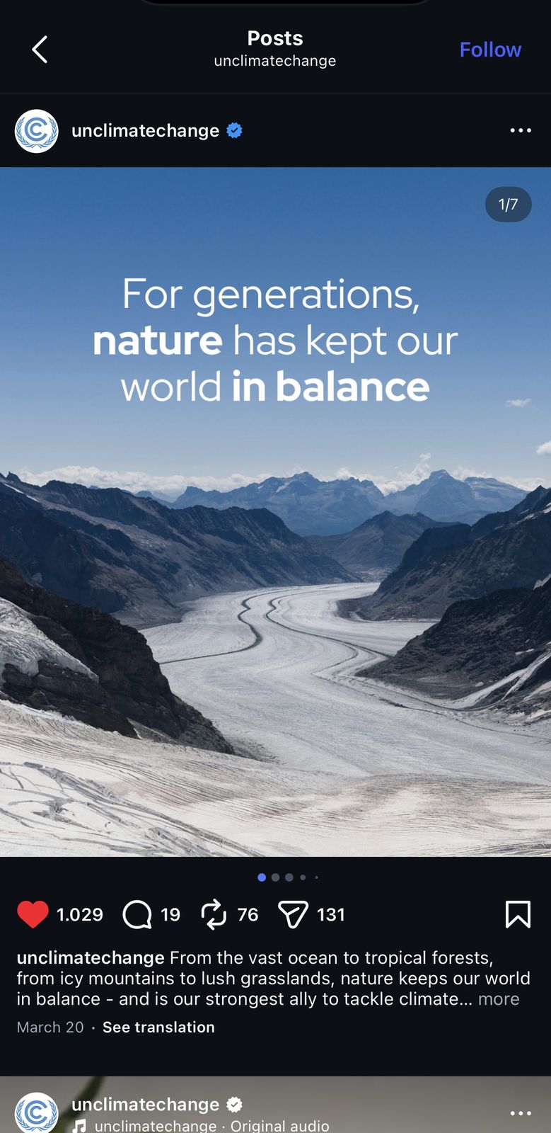 UNFCCC Instagram content